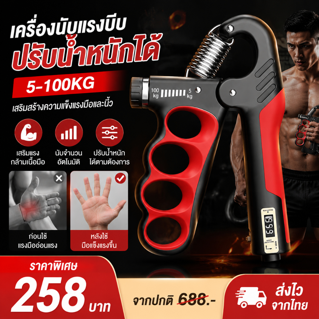 เครื่องบีบมือออกกำลังกาย Hand Grip Trainer ปรับแรงต้านได้ ฝึกกำลังมือ ฝึกนิ้ว ข้อมือ พร้อมตัวนับ LCD อุปกรณ์ฟิตเนส