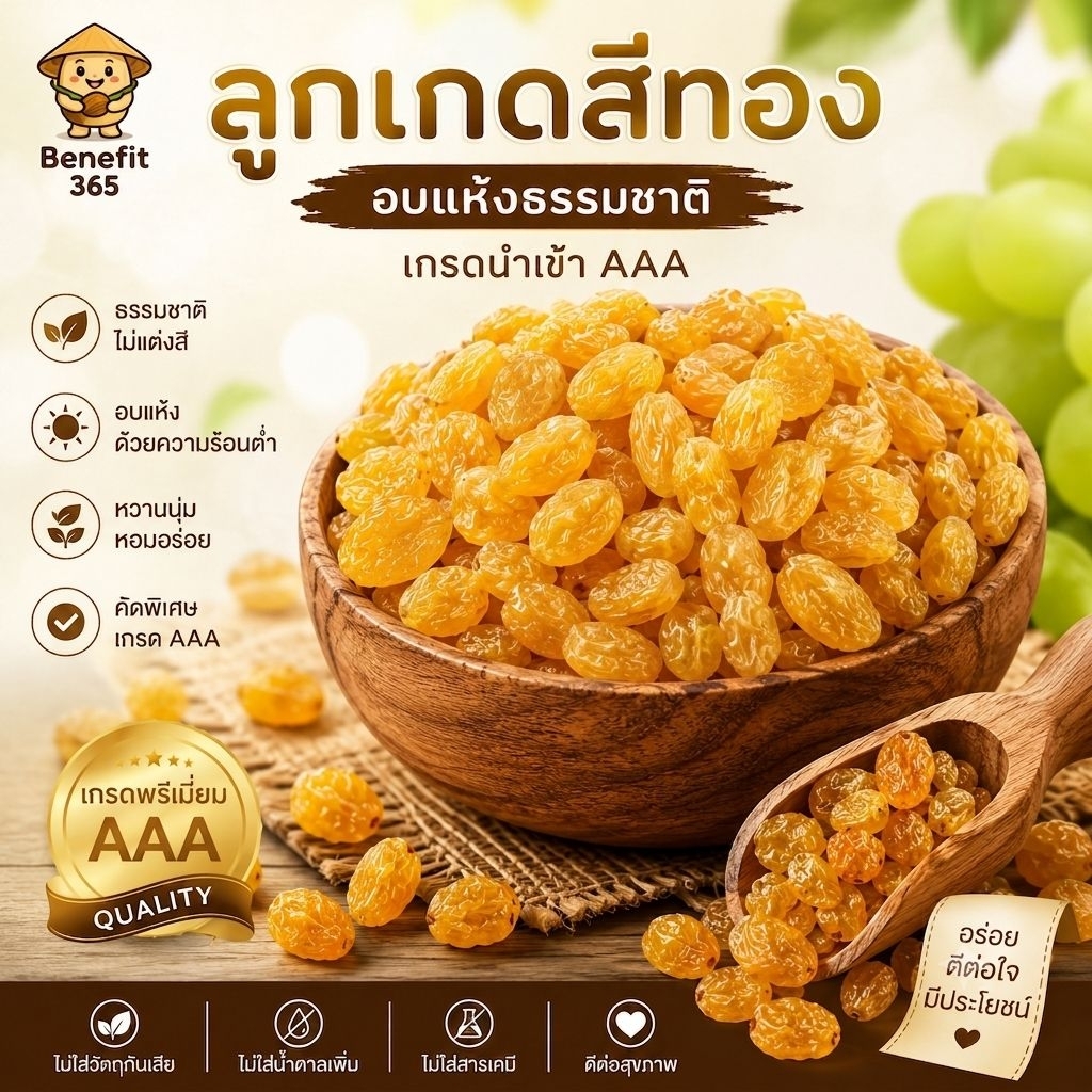 ลูกเกดสีทอง 1 Kg. นำเข้าจาก USA 100% สะอาด รสชาติอร่อย