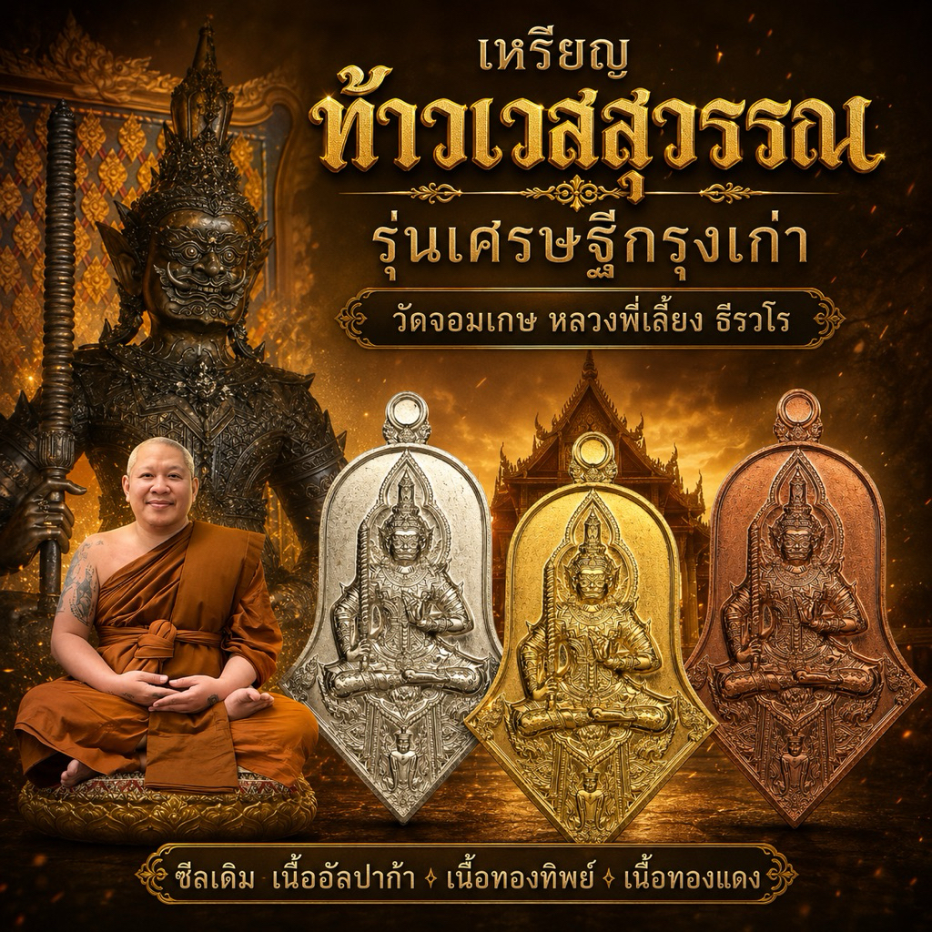 เหรียญท้าวเวสสุวรรณ รุ่นเศรษฐีกรุงเก่า วัดจอมเกษ จ.อยุธยา (ซีลเดิม)