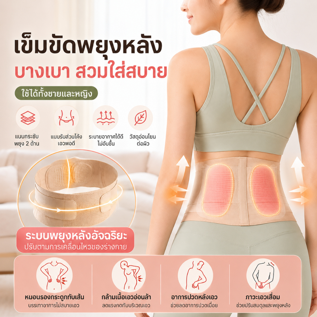 เข็มขัดพยุงหลังแบบสปอร์ตน้ำหนักเบานี้เหมาะสำหรับทั้งชายและหญิง ช่วยบรรเทาอาการปวดหลัง กระดูกสันหลังคด และช่วยปรับท่าทางใ