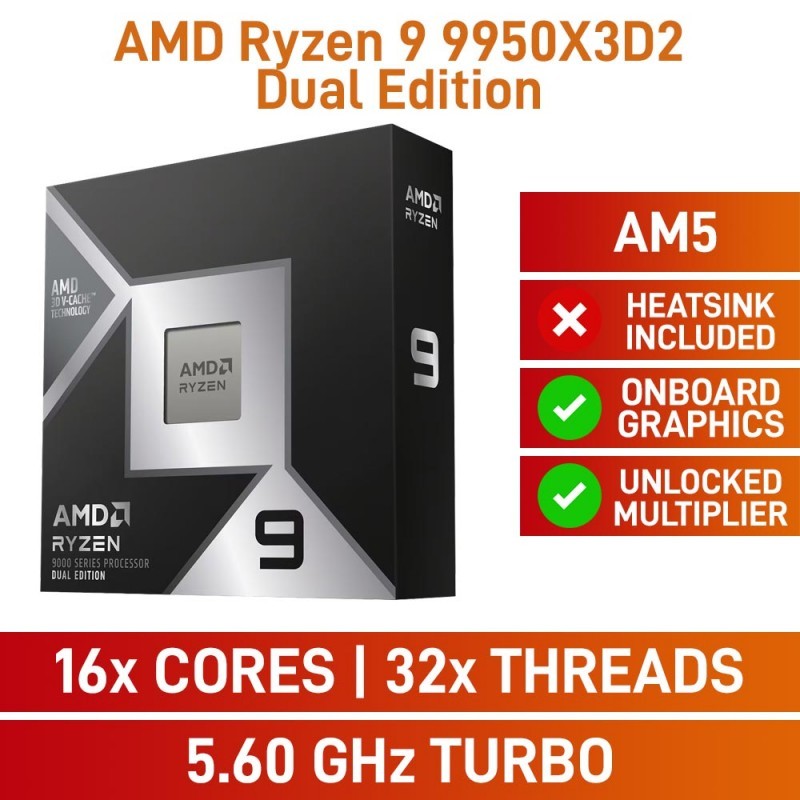 CPU (ซีพียู) AMD RYZEN 9 9950X3D2 DUAL EDITION - 16C 32T 4.3-5.6GHz 192MB AMD SOCKET AM5