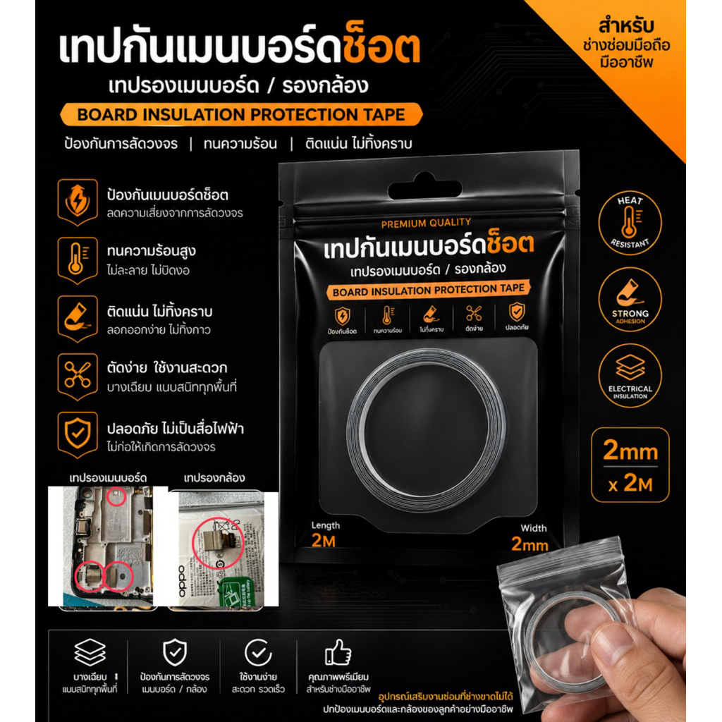 เทปกันไฟฟ้าสถิตใช้รองเมนบอดรองกล้อง(กันซ็อตตามจุดต่าง)