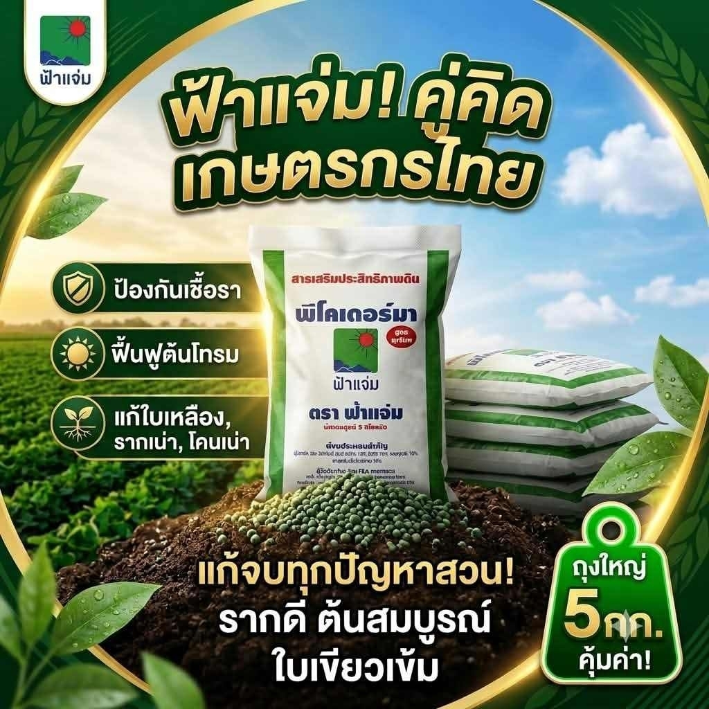 พีโคเดอร์มา ไตรโคเดอร์มาอัดเม็ด ตราฟ้าแจ่ม (ถุงละ 5 กิโลกรัม จำนวน 1 ถุง) ใช้ป้องกัน รักษาเชื้อราโรคพืชทางดิน