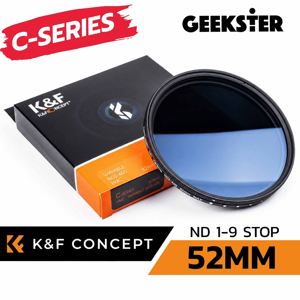 ND Fader ฟิลเตอร์ K&F 52mm 1-9 Stop ND2-ND400 C-Series Blue Coating KF Filter 52 mm Neutral Density