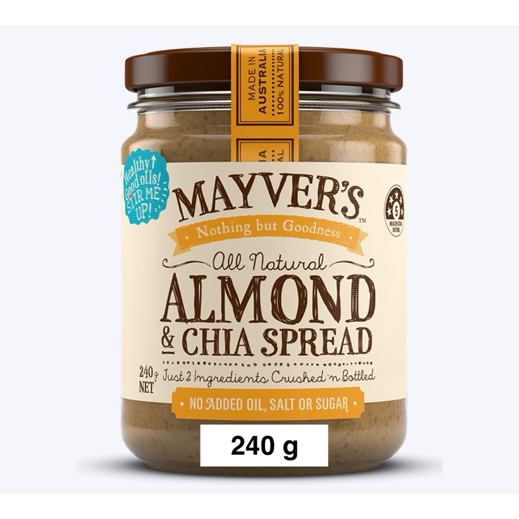 Mayvers Almond Chia Spread/Smooth Peanut Butter/Dark Roasted/Smooth Choc Protein/Smooth Honey/Peanut Protein