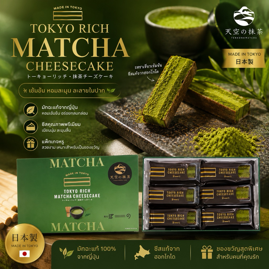 ใหม่ล่าสุด MATCHA MADE IN TOKYO TOKYO RICH MATCHA CHEESECAKE