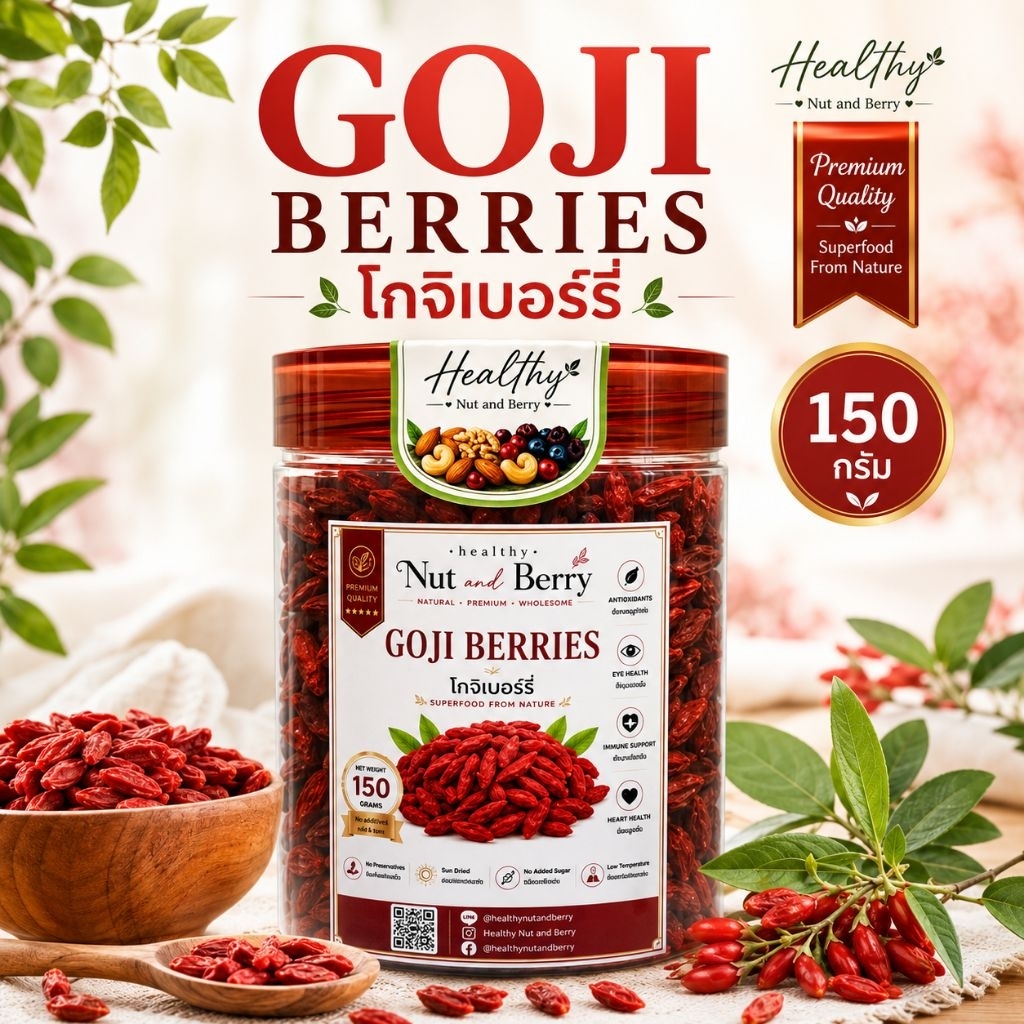 โกจิเบอร์รี่ ( เก๋ากี้ )กระปุก 150 กรัม Healthy Nut and Berry GOJI BERRIES พร้อมรับประทาน