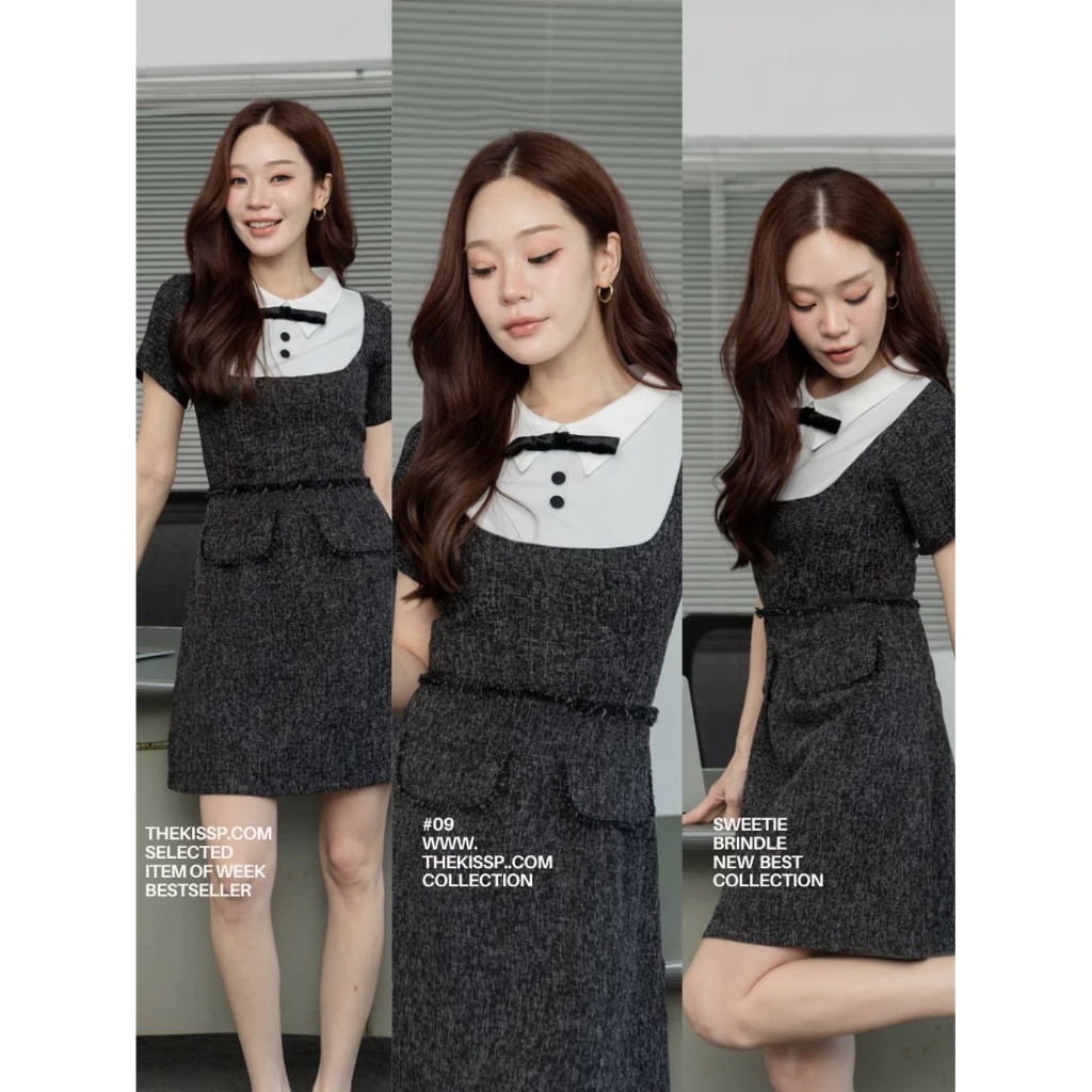 BRINDLE SWEETHEART'dress +FREE velvet ribbon pin (เข็มกลัดโบกำมะหยี่ถอดออกจากชุดได้)