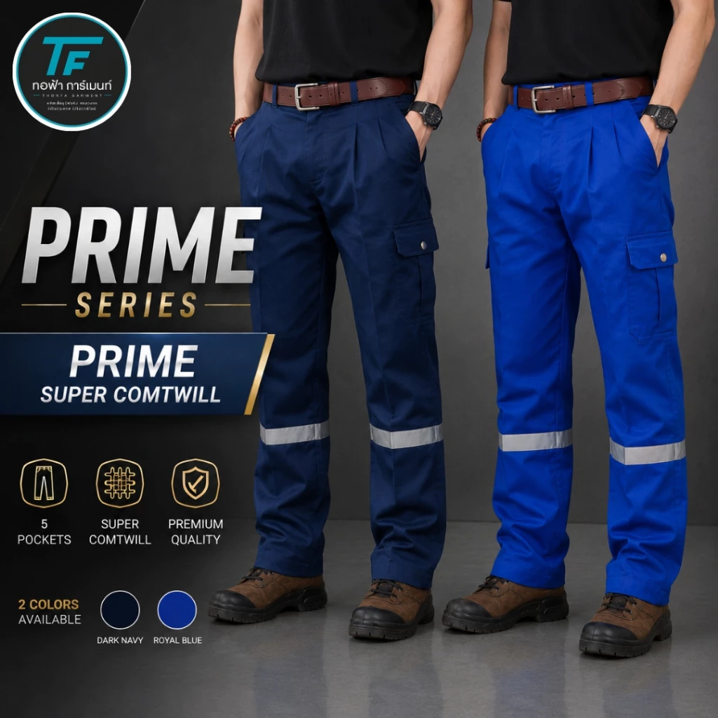 (พร้อมส่ง) กางเกงทำงาน 5 กระเป๋าPRIME SUPER COMTWILL ผ้าซุปเปอร์คอมทวิว กางเกงช่าง กางโรงงานทรงคลาสสิก พร้อมแถบสะท้อนแสง