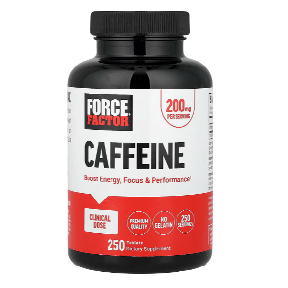 คาเฟอีน 200 มก. 250 เม็ด Force Factor, Caffeine 200 mg, 250 Tablets