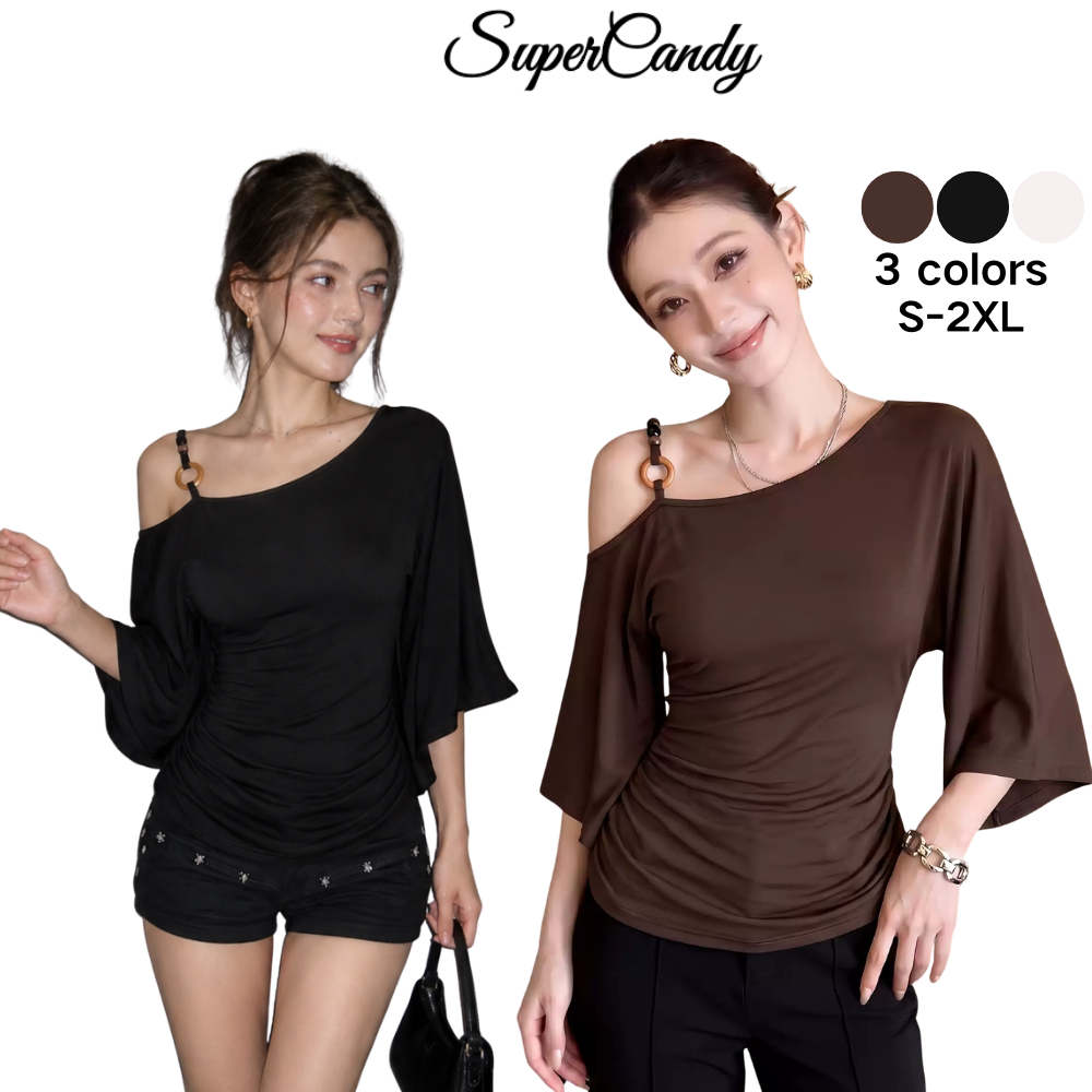 SuperCandy🌷เสื้อยืดแขนสั้นแฟชั่นสไตล์เรโทรอเมริกันสำหรับผู้หญิง ดีไซน์ใหม่รับฤดูร้อน ทรงเข้ารูปและทันสมัย