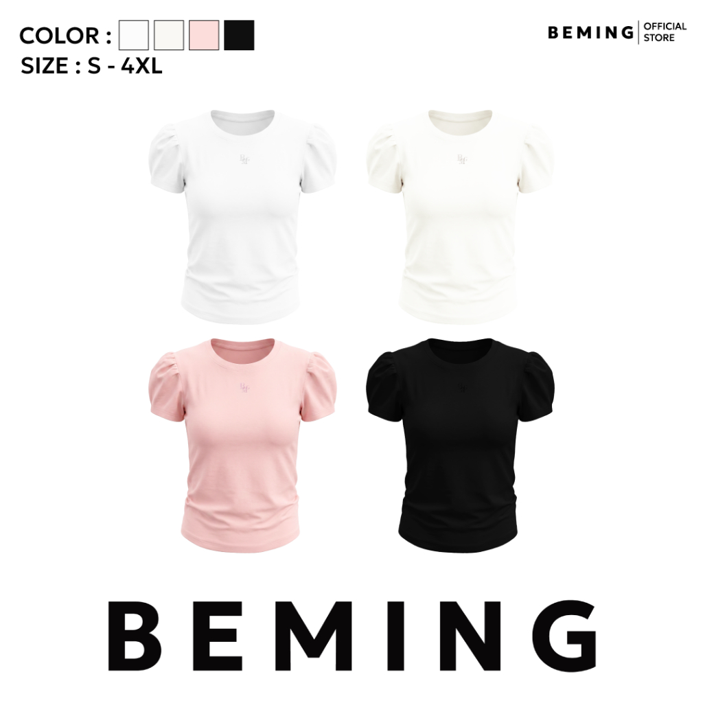 Bemingtop1241(S-4XL) - Bamby Top - เสื้อแขนพองทรงเข้ารูป ดีไซน์เรียบแต่มีลูกเล่นโลโก้ BMG ปักหน้าอก