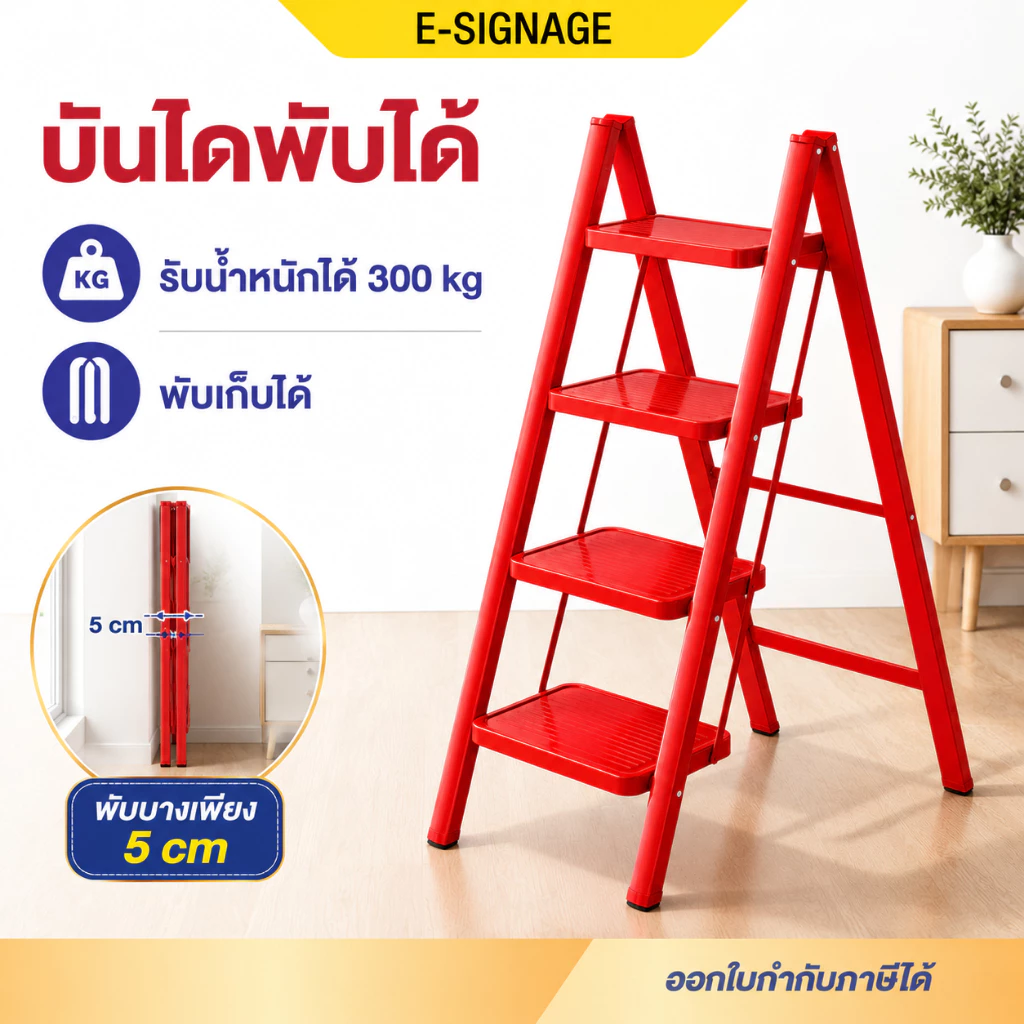 esignagemall บันได บันไดพับได้ 2/3/4/5 ชั้น ชั้นวางของ รับน้ำหนักได้ 300KG บันไดเหล็กมั่นคง ประหยัดพื้นที่