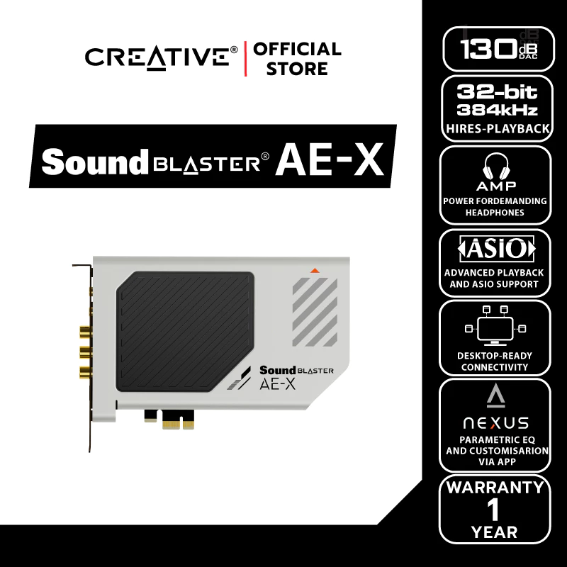 CREATIVE SOUND BLASTER INTERNAL AE-X การ์ดเสียง PCIe ความละเอียดสูง (Hi-Res) พร้อมภาคขยายหูฟังแบบ Discrete