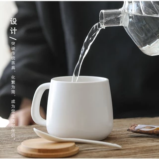 Liveinstyle [พร้อมส่ง] แก้วเซรามิก สไตล์มินิมอล 400ml พร้อมฝาไม้ไผ่และช้อนเข้าเซ็ต แก้วกาแฟ แก้วออฟฟิศ สไตล์ญี่ปุ่น