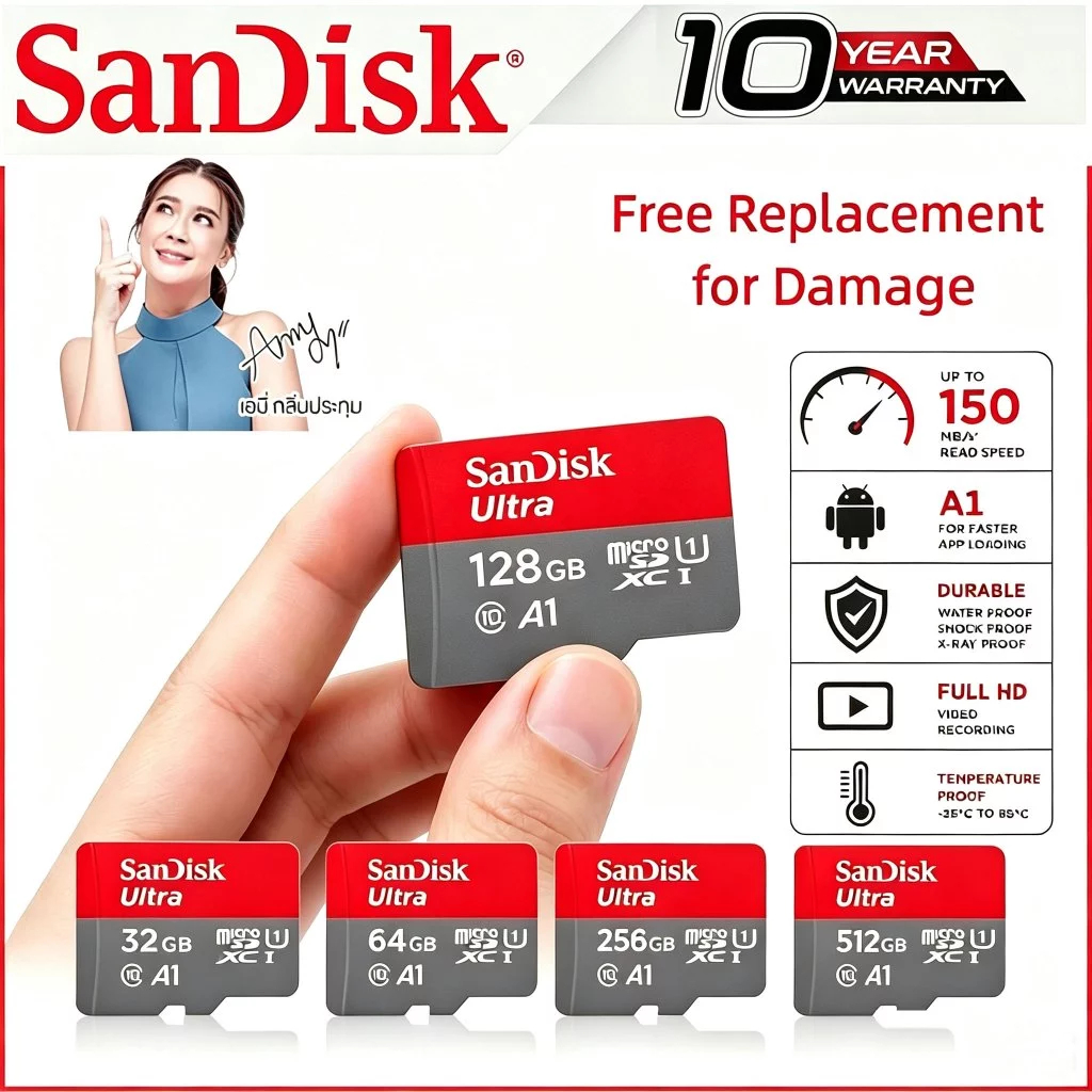 Sandisk Micro SD Ultra 128GB-512GB ความเร็วสูง 120MB/s Sandisk Ultra Micro SDCard 32GB/64GB/128GB Class10 A1 (SDSQUAB)เม