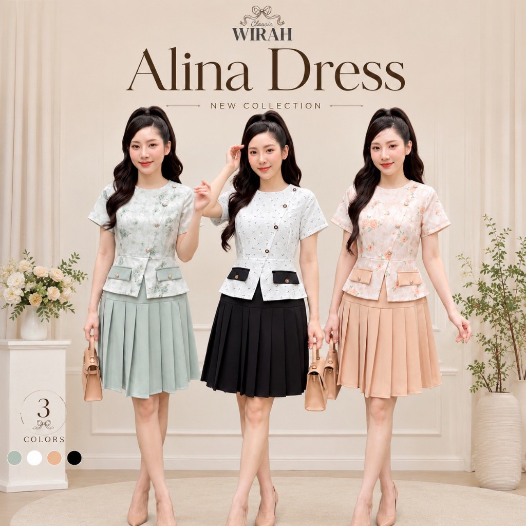 DW463 Alina Dressชุดเดรสสั้นทรงเข้ารูป คอกลม ท่อนบนผ้าคอตตอนพัฟฟ์พิมพ์ลายดอกไม้ (Cotton Puff Print)  เป็น cotton ที่ทอมี