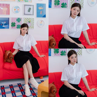 เสื้อนักศึกษาทรงบอย เสื้อนักศึกษาคอจีน ผ้าอ๊อกฟอร์ด-ผ้าคอมทวิว