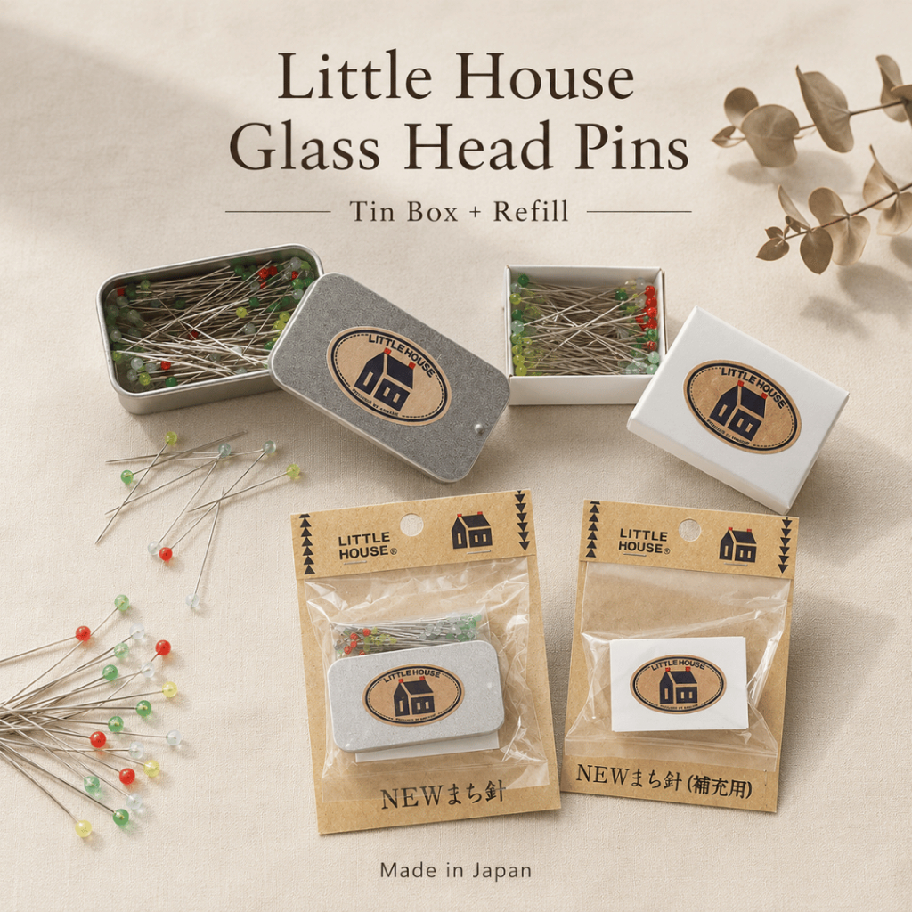 Little House Glass Head Dressmaking Pins เข็มหมุดหัวแก้ว พร้อมกล่องและรีฟิล Made in Japan