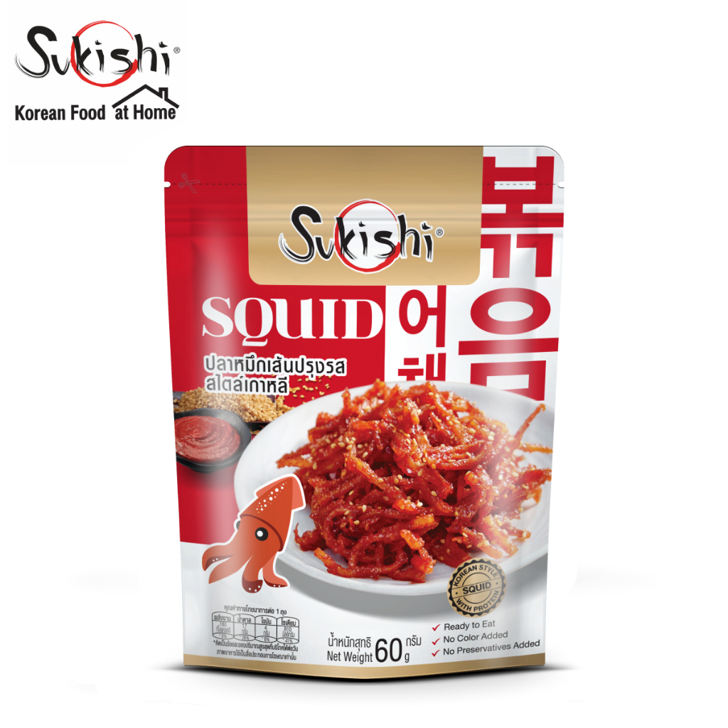 ซูกิชิ ปลาหมึกเส้นปรุงรส 60ก. Seasoned Squid Strips 60g.
