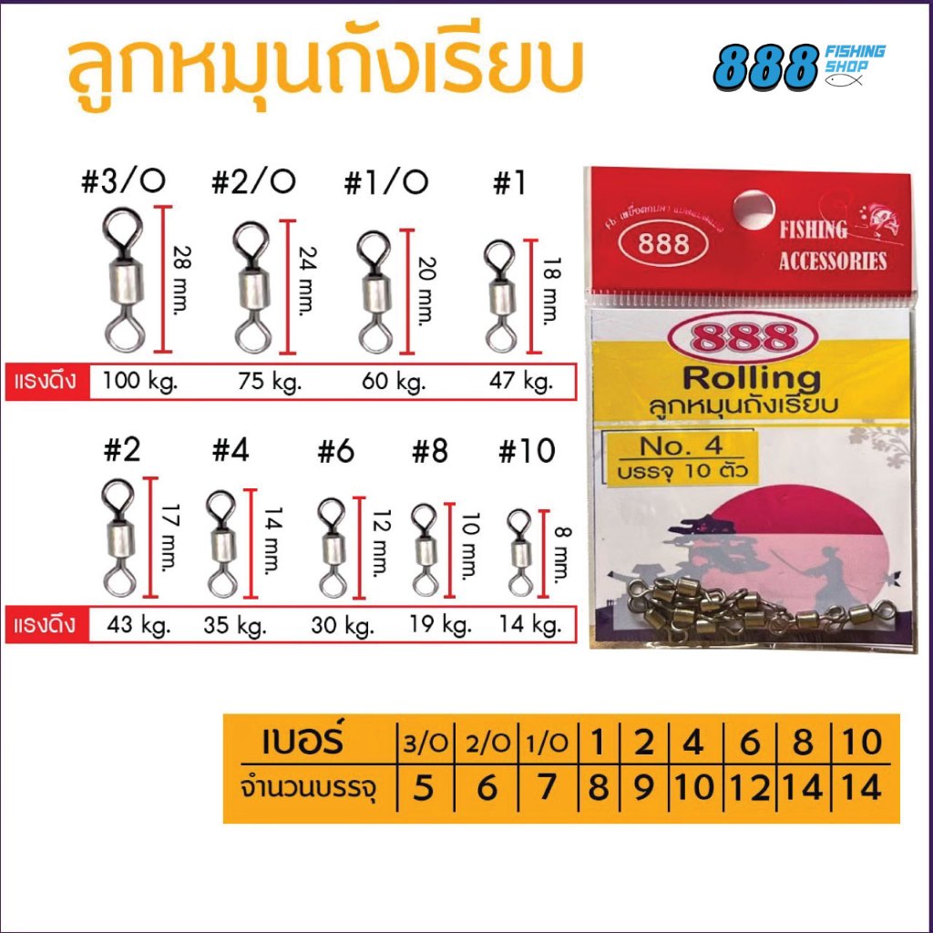 ลูกหมุนตกปลา ลูกหมุนถังเรียบ แพ็ค 100 ตัว เบอร์ 4/O-10 ลูกหมุนถังเรียบ