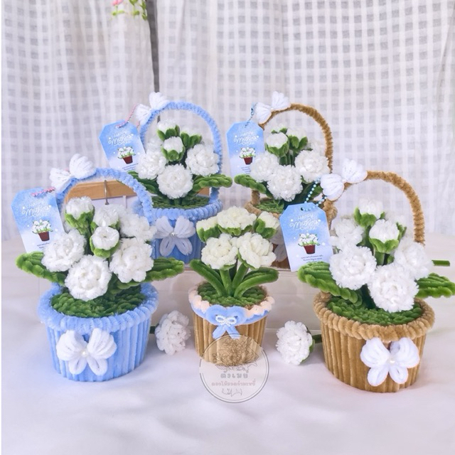 พร้อมจัดส่ง กระถางดอกมะลิDIY ลวดกำมะหยี่ ของขวัญวันแม่ มอบเป็นของที่ระลึก