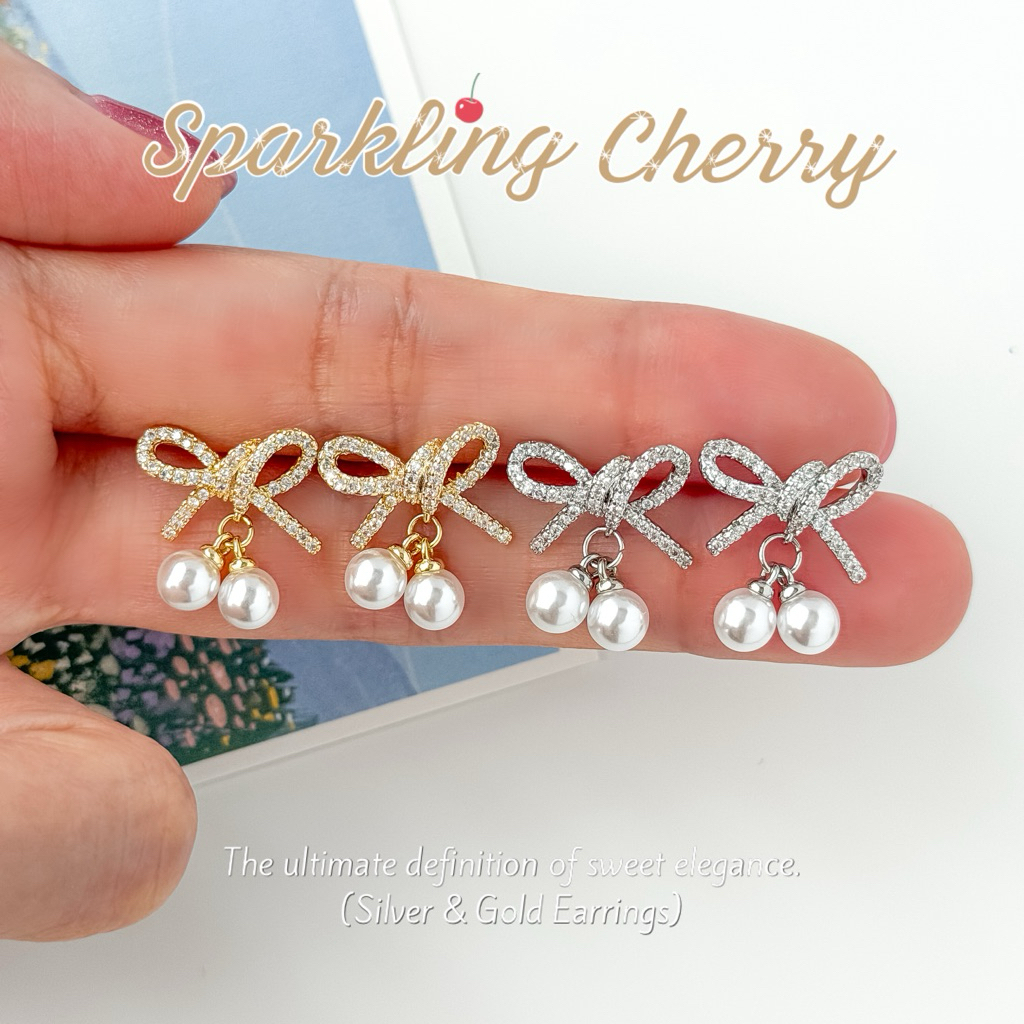 🍒Sparkling Cherry🎀 ✨ ต่างหูโบว์และเชอร์รี่สไตล์ ลูกคุณหนู ต่างหูไปทำงาน ไปเรียน✨ Glam&glow.bkk