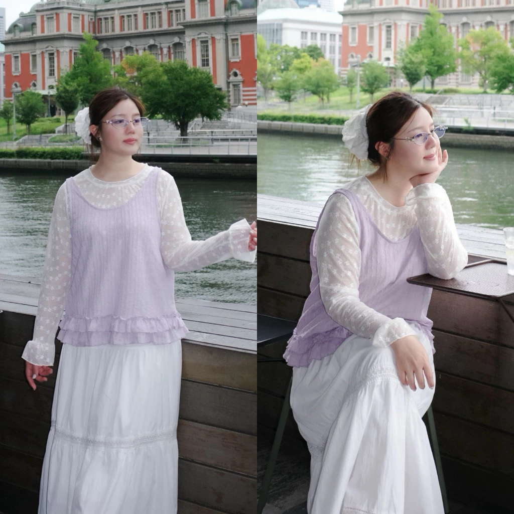 (❤️อกถึง 50") Purple Petal Set เสื้อสาวอวบ