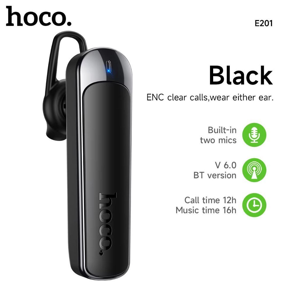 HOCO E201 หูฟังบลูทูธ 6.0 หูฟังไร้สาย ไร้สายข้างเดียว มีไมค์ คุยโทรศัพท์ชัดเจน หูฟังคนขับรถ ไรเดอร์ เดลิเวอรี่