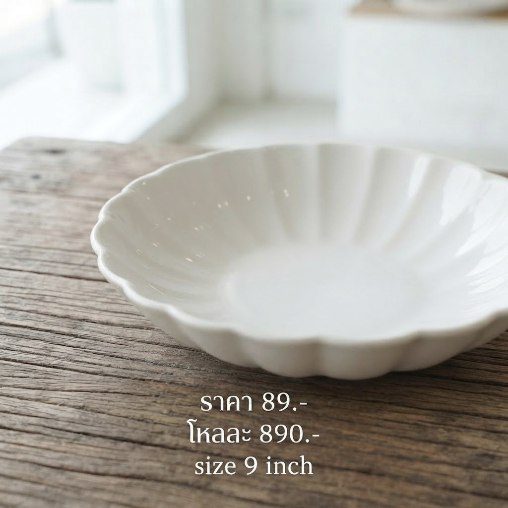 พาสต้า 9 นิ้ว (มีตำหนิเล็กน้อย) สีครีมเบจขอบหยัก จ ceramics สามารถเข้าเครื่องล้างจานไมโครเวฟได้ปลอดภัย รับประกัน