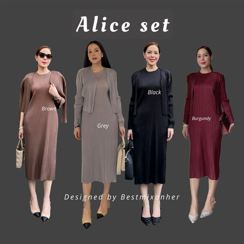 Alice set | Code 88860 [ Pleated Dress & Cardigan Set]