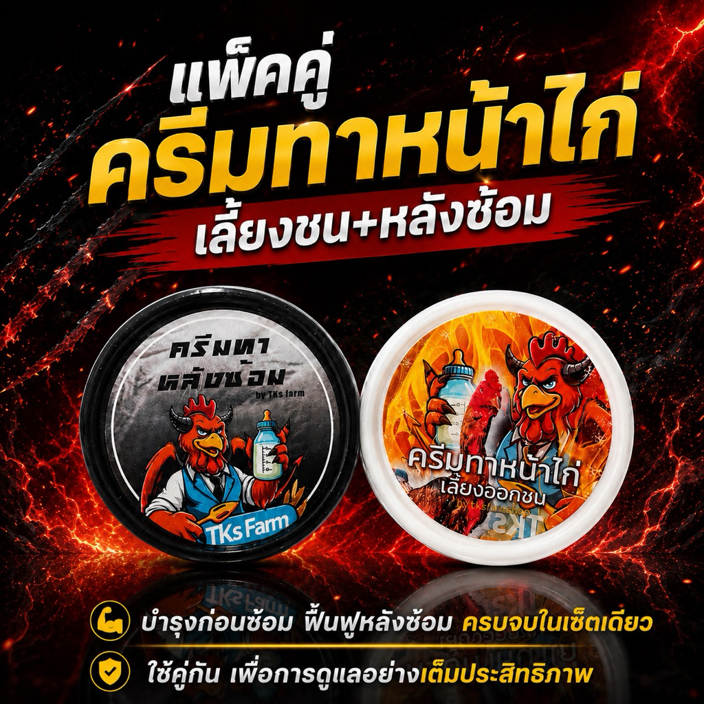 แพ็คคู่ ครีมทาหน้าไก่ สดจัด สำหรับไก่ชน/สัตว์เลี้ยง