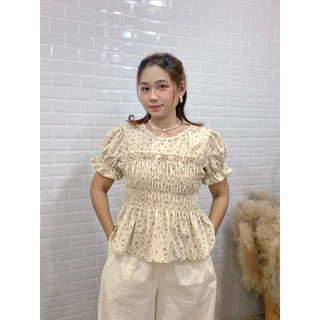 BP03 เสื้อแขนสั้นสม๊อกเอว แขนตุ๊กตา สวมใส่สบาย สไตล์เกาหลี แฟชั่นผู้หญิง ดีไซน์น่ารัก ดูดี สำหรับทุกโอกาส