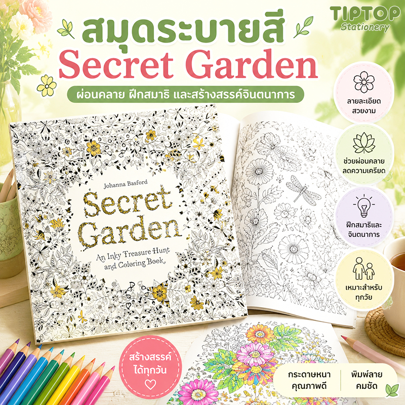 หนังสือวาดรูป Secret Garden สำหรับผู้ใหญ่แ สมุดระบายสีคลายเครียดหนา/หนังสือคลายเคร/ สมุดวาดเขียนColouring Book