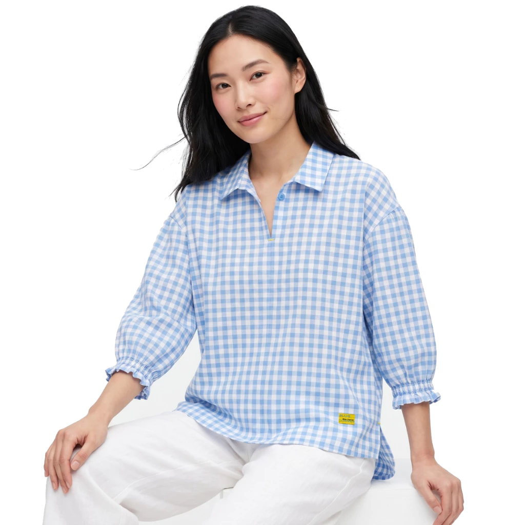 * One Price * Blue Corner เสื้อเบลาซ์ลายสก็อต สม็อคแขน สีฟ้า / Long Puff Sleeves Shirt (Blue)