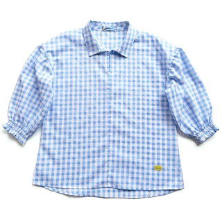 * One Price * Blue Corner เสื้อเบลาซ์ลายสก็อต สม็อคแขน สีฟ้า / Long Puff Sleeves Shirt (Blue)