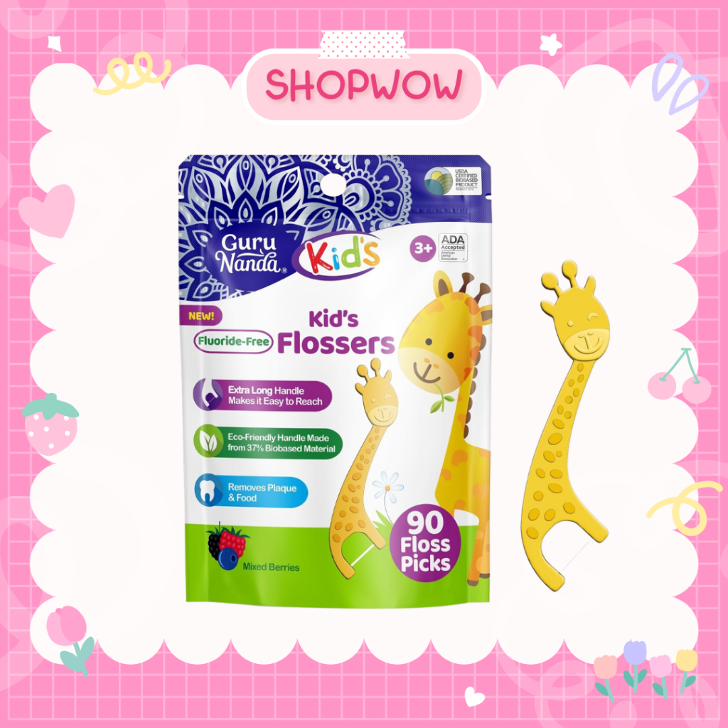 ไหมขัดฟัด สำหรับเด็ก 90ชิ้น Guru Nanda Dental Floss Picks for Kids,  Ideal for Ages 3+, 90 Count