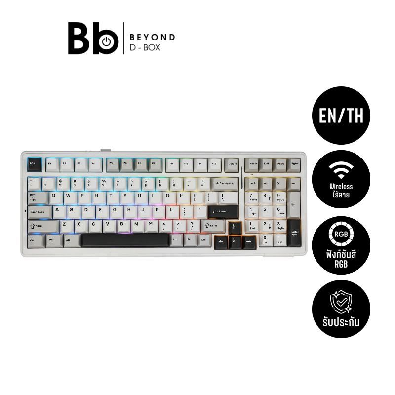 คีย์บอร์ดเกมมิ่ง AULA F99 V.3 Grey/White/Darkgray - Gray Wood Switch by BB Beyond D-Box