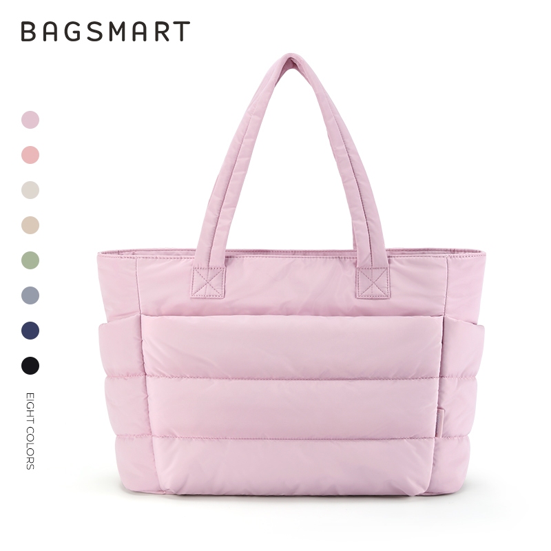 BAGSMART กระเป๋าโท้ตสีเรียบสไตล์แคชวล กระเป๋าสะพายไหล่ขนาดให