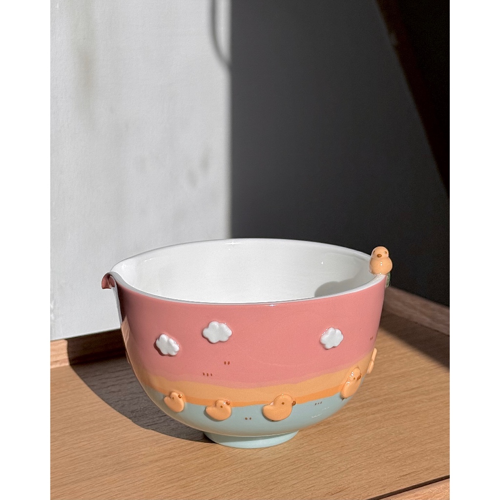 พร้อมส่ง DUCKY CLOUD matcha bowl ,ถ้วยมัทฉะโมริโมริ น้องเป็ดกับท้องฟ้ายามเย็น,  Mori mori studio (พร้อมกล่องของแบรนด์)