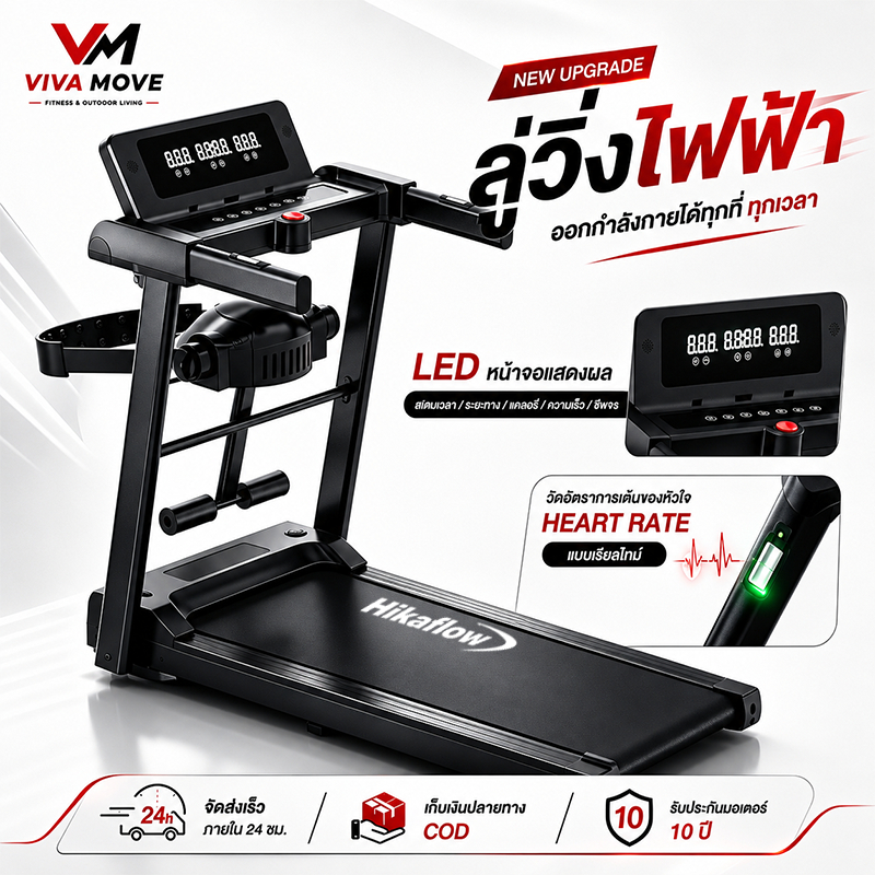 【ลู่วิ่งไฟฟ้า M7】Treadmill พับได้ มอเตอร์ 5.0HP ปรับระดับได้ มีหน้าจอ LED รองรับการเชื่อมต่อ Bluetooth