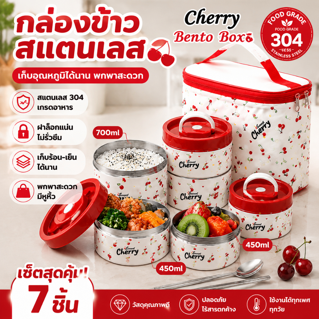 ✨ กล่องข้าว สแตนเลส ปิ่นโต 2/3/4ชั้น อบอุ่น36ชม กล่องข้าวเข้าไมโครเวฟได้ ชุดกล่องอาหารกลางวัน สแตนเลส 304 กันรั่ว