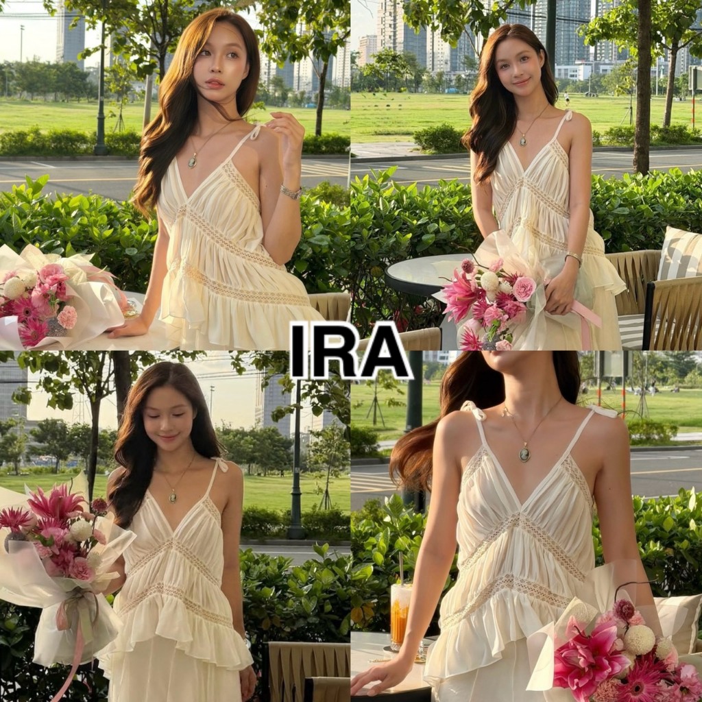 BY IRA (2026-175) Wimble Top เสื้อลูกไม้น่าระทึกใจคอวีออกแบบสลิมฟิตเลเยอร์ รัฟเฟิล หางรูปร่าง