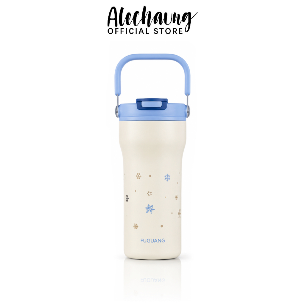 Alechaung แก้วเก็บอุณหภูมิ แก้วชากาแฟ thermal water bottle 630ml ฝาเด้งเปิดมือเดียว หูหิ้วพกพา เก็บร้อนเย็น