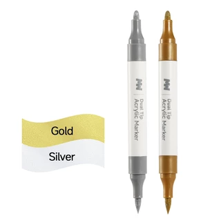 MW ปากกาอะคริลิค Acrylic Markers สีเหลืองและสีเงิน ดินสอสี สำหรับวาดภาพบนผ้าใบ แก้วหิน แก้ว เครื่องเขียน เครื่องเขียน