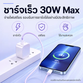 【รับประกัน 3 ปี】⚡⚡สายชาร์จ สีพาสเทล ชาร์จไวPD 30W สายชาร์จถักเปีย 1เมตร Type-C to L ชาร์จเร็วสำหรับ iPhone 8–17,Android