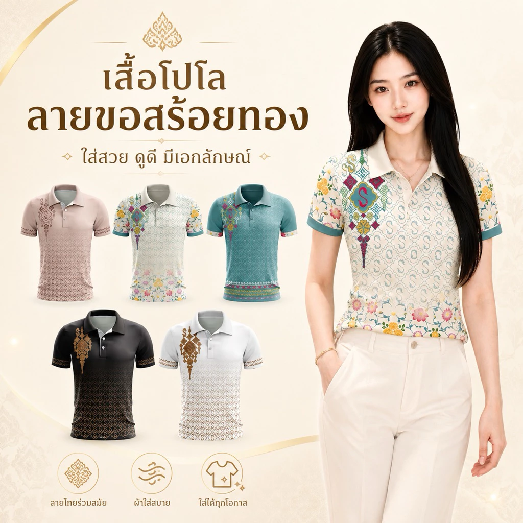 ไทยธรรม เสื้อโปโลลายขอสร้อยทองใส่ได้ทั้งชายและหญิง