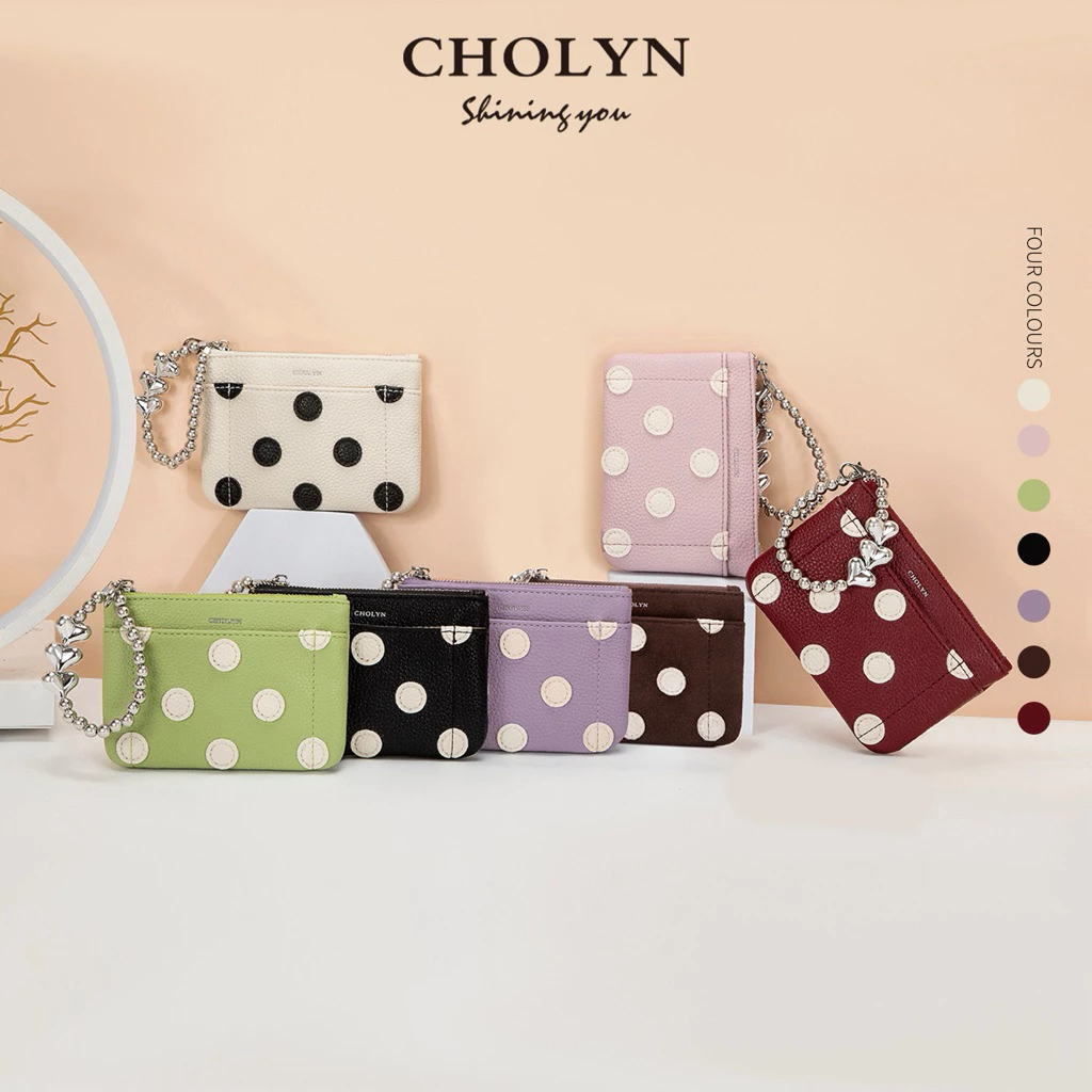 กระเป๋าเงินรุ่นใหม่ พกพาสะดวก polka dot หนังลิ้นจี่ รหัส-9