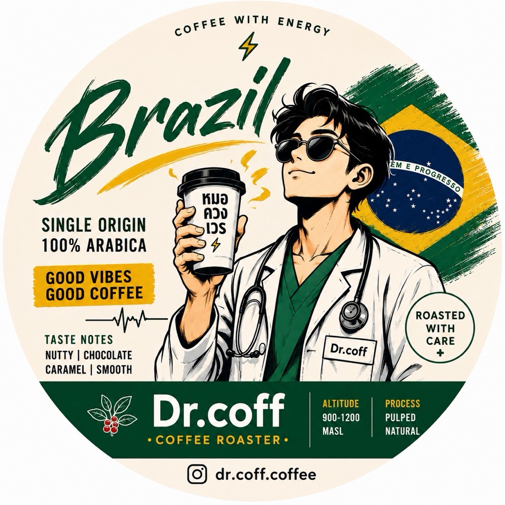 หมอควงเวร เมล็ดกาแฟbrazil santos , Arabica 100%, เมล็ดกาแฟคั่วสด