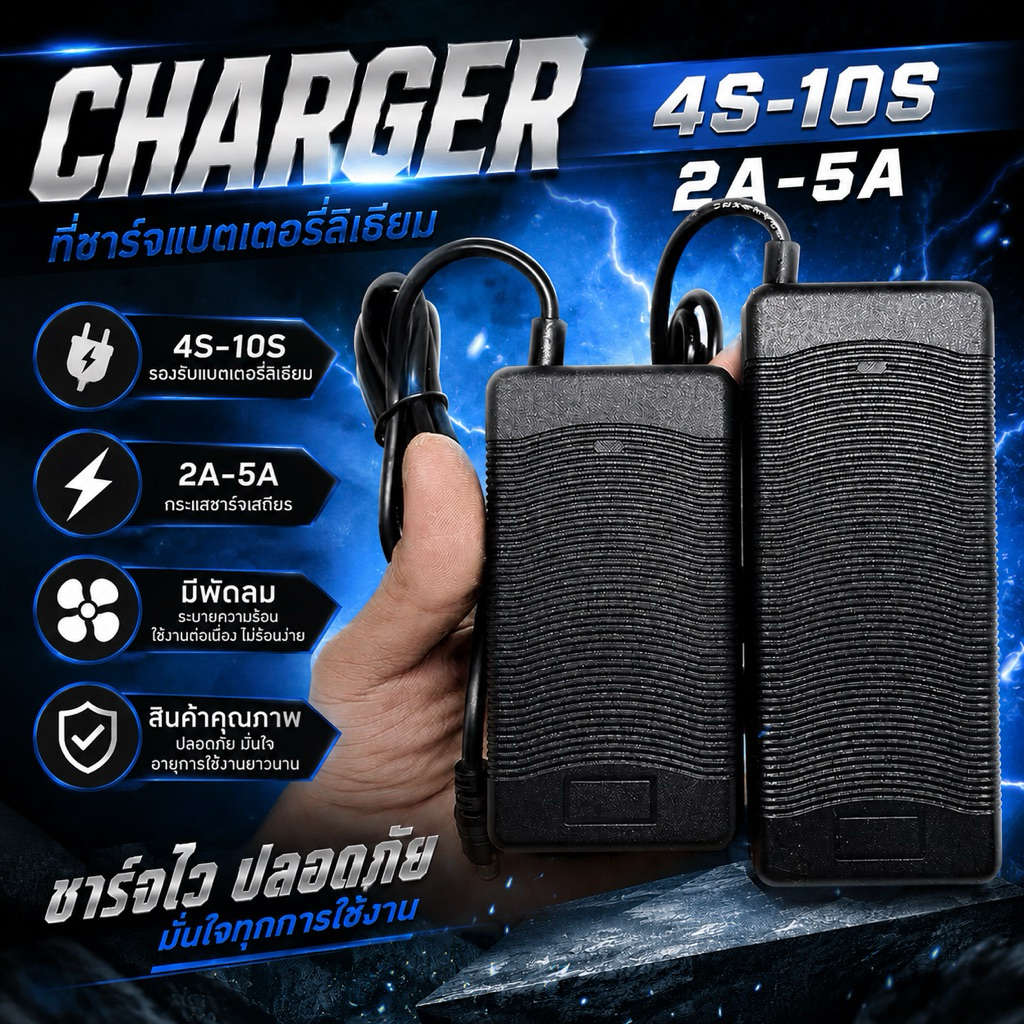 ที่ชาร์จ แบตเตอรี่ลิเธียม li-ion และ LiFePo4 4S-10S 2A-5A อย่างดี มีพัดลมระบายความร้อน เต็มแล้วตัด มีไฟแจ้งสถานะ